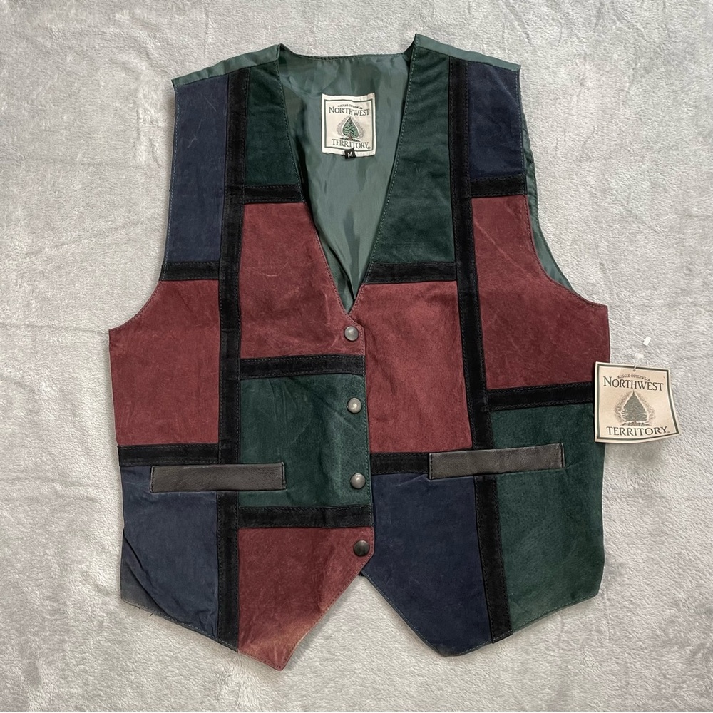 New Northwest Territory Suede Vest Medium Womens Leather Patchwork Snap Vintage